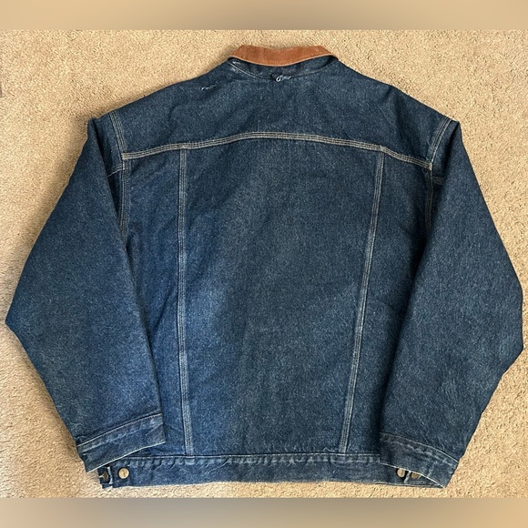 Vintage 90s Carhartt Aztec Lined Denim Trucker Jacket Size XXL Union Made USA - Picture 2 of 12